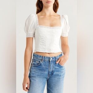 REFORMATION Lavena White Organic Cotton Blend Crop Top, Size 4